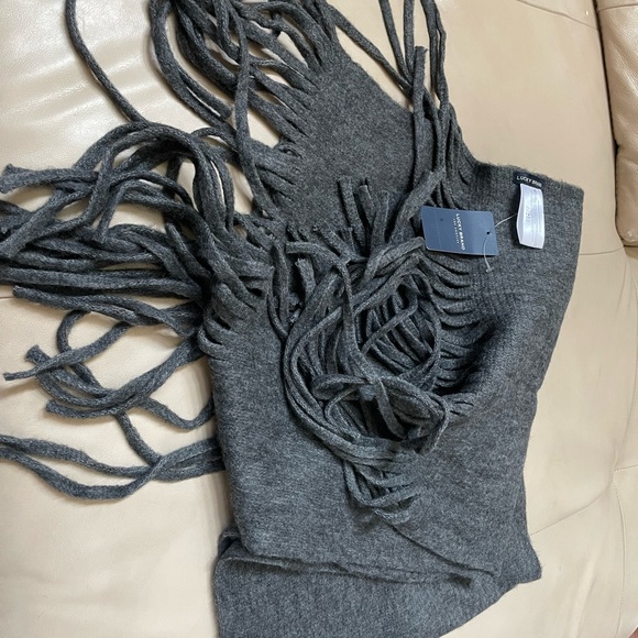 NWT Lucky Brand Charcoal Gray Brushed Knit Fringe Scarf - Picture 3 of 7
